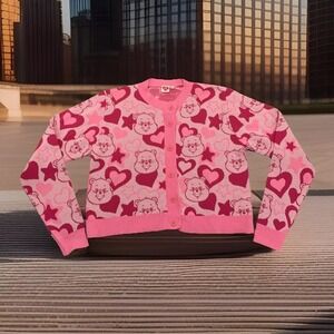 CARE BEARS Sweater Pink Hearts Cardigan XL Valentines Edition Made In England UK